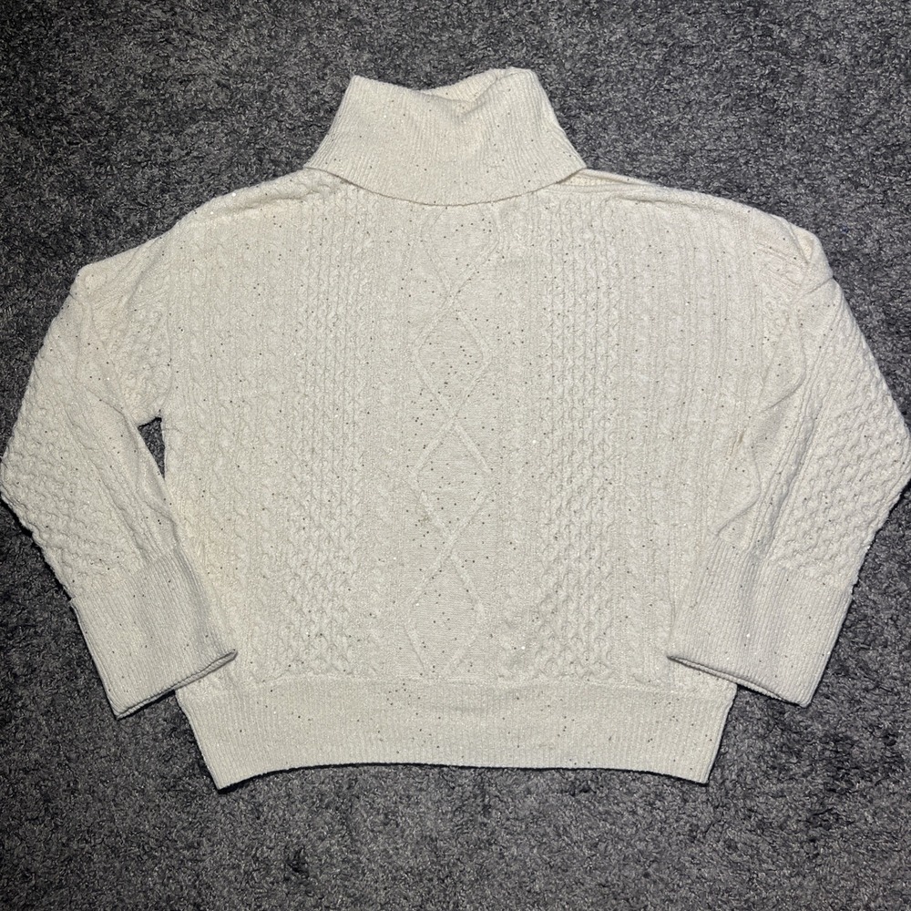 Sofia Jeans Women's Textured Cream Turtleneck Sweater Gold Shimmer Size L